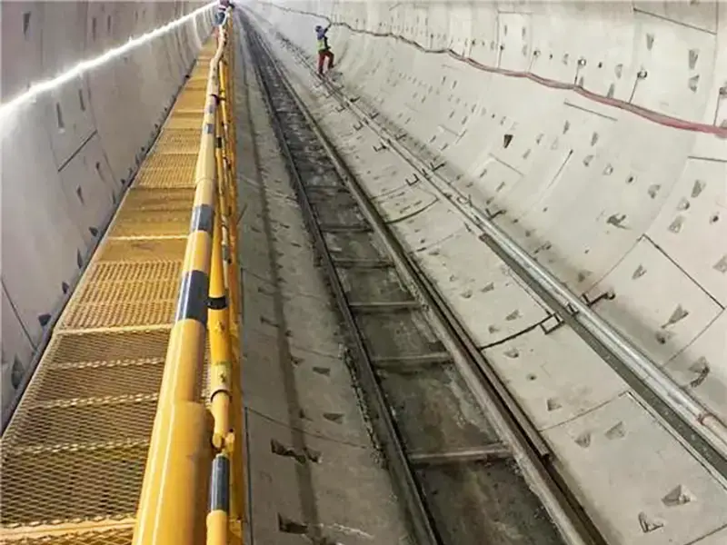 steel rails in tunnel