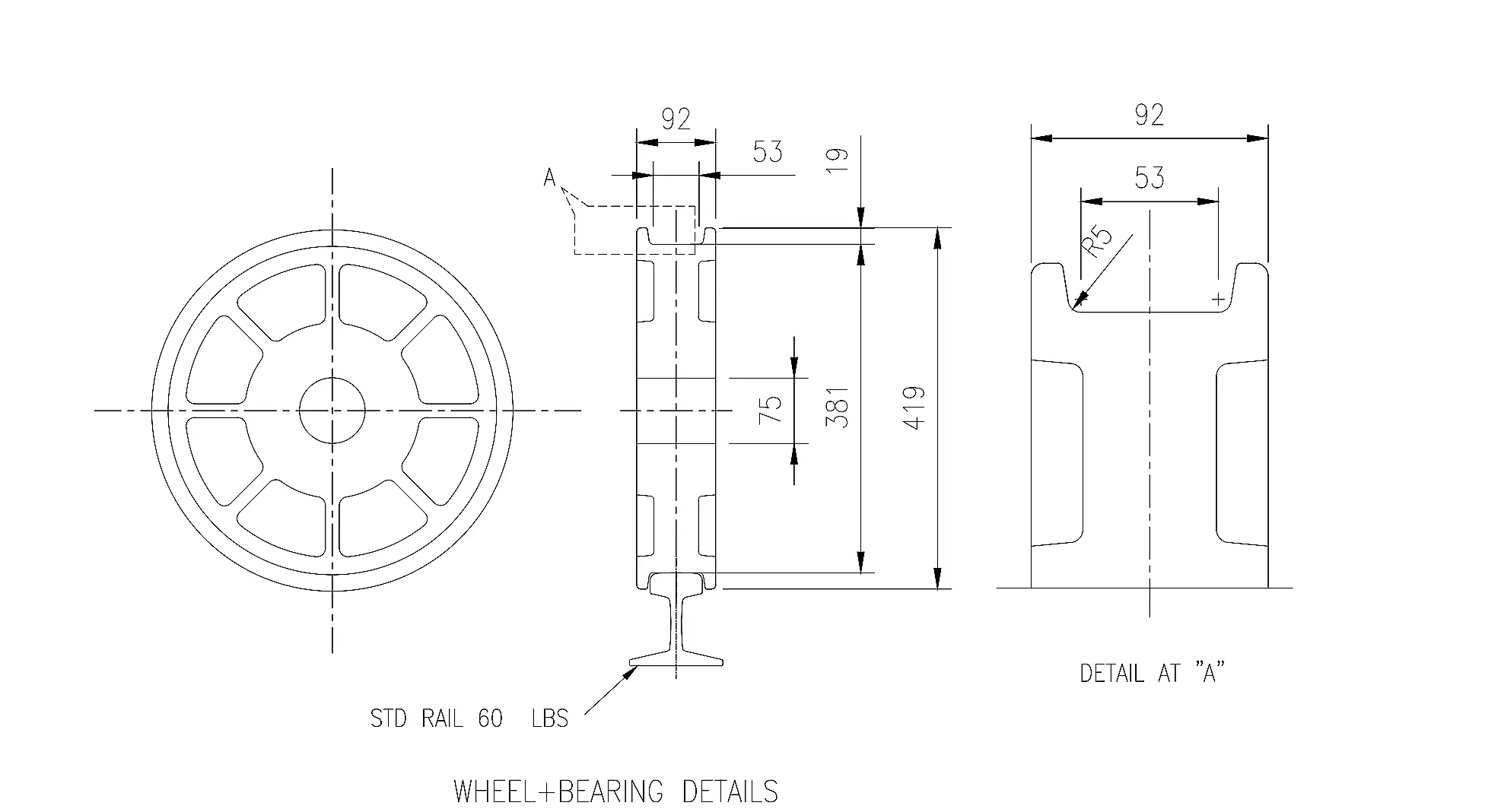 heavy duty bogie wheels and bearing drawing